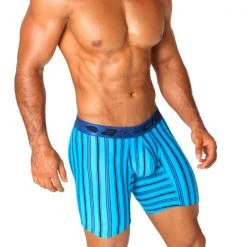 Agacio AG5927 Long Boxer Horizontal Stripes Turquoise/Blue