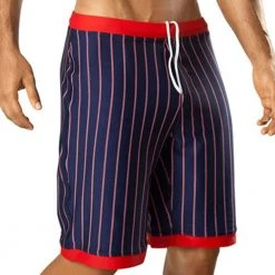 Vuthy 317 Navy With Red Waist Swim Board Shorts Swimwear